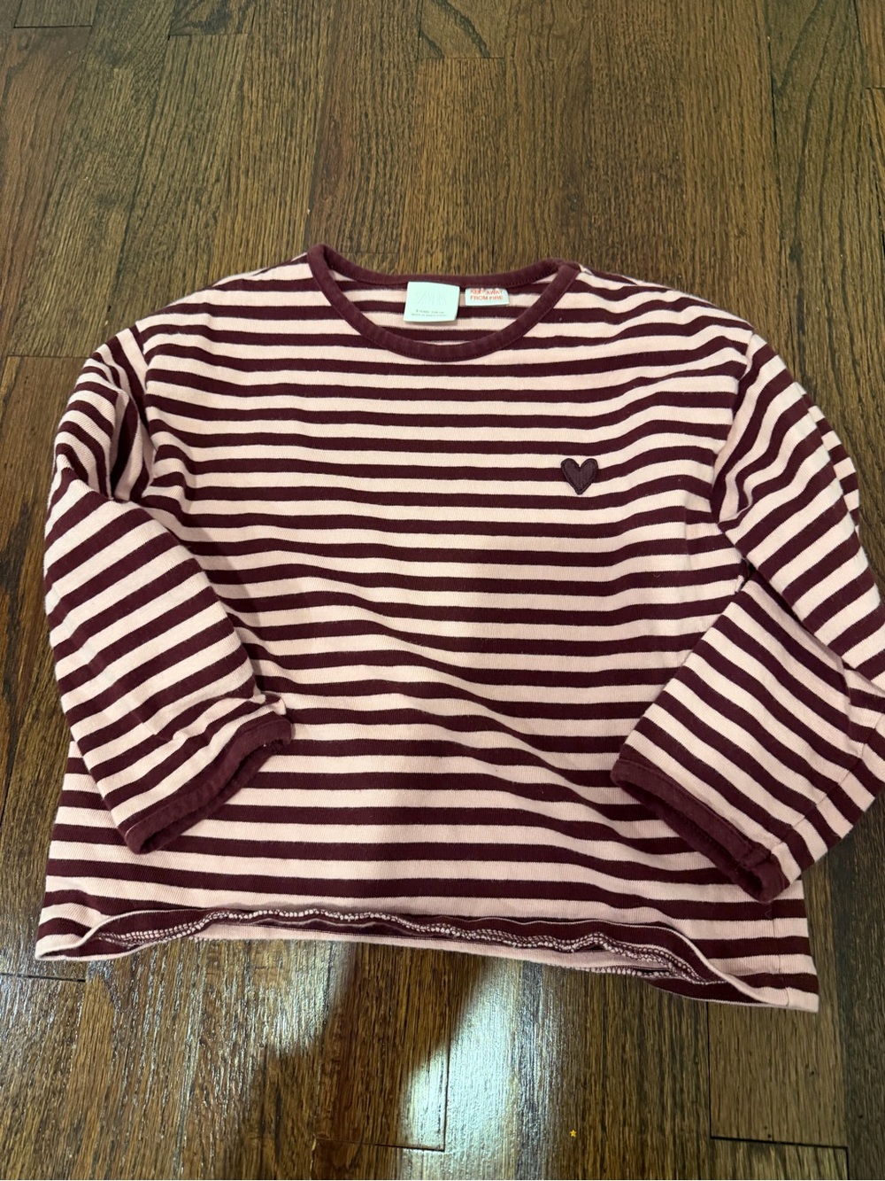 Zara Kids' Striped Long-Sleeve Top - Burgundy & pink